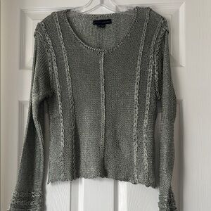 Dalya Collection Shimmer Gray Crew Neck Sweater with braided detail